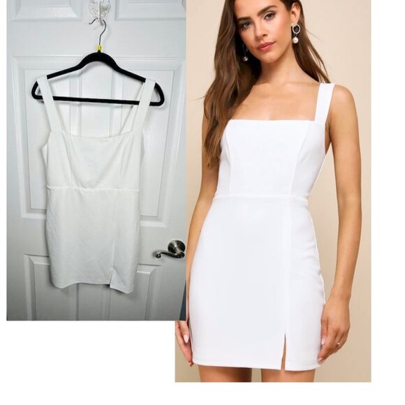 Lulus Dresses & Skirts - Social Sensation White Square Neck Mini Bodycon Dress Size Medium See Photos